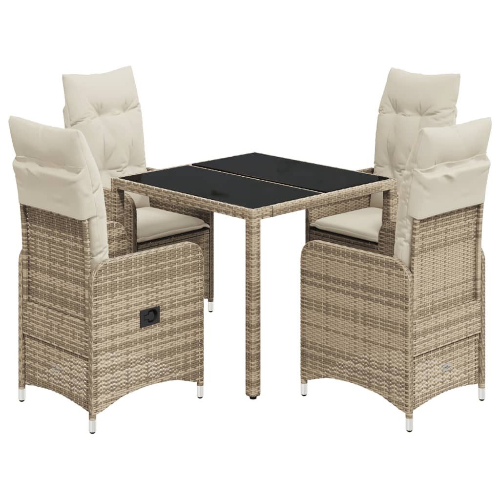 vidaXL Gartenlounge-Set 5-tlg. Garten-Bistro-Set mit Kissen Beige Poly Rattan, (4-tlg)
