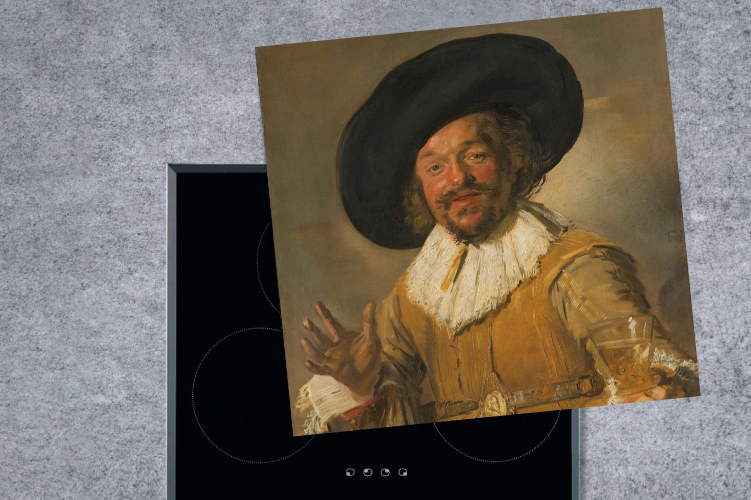 Gemälde cm, für Frans Der tlg), Trinker von MuchoWow - Vinyl, 78x78 Hals, (1 Arbeitsplatte Herdblende-/Abdeckplatte küche Ceranfeldabdeckung, fröhliche