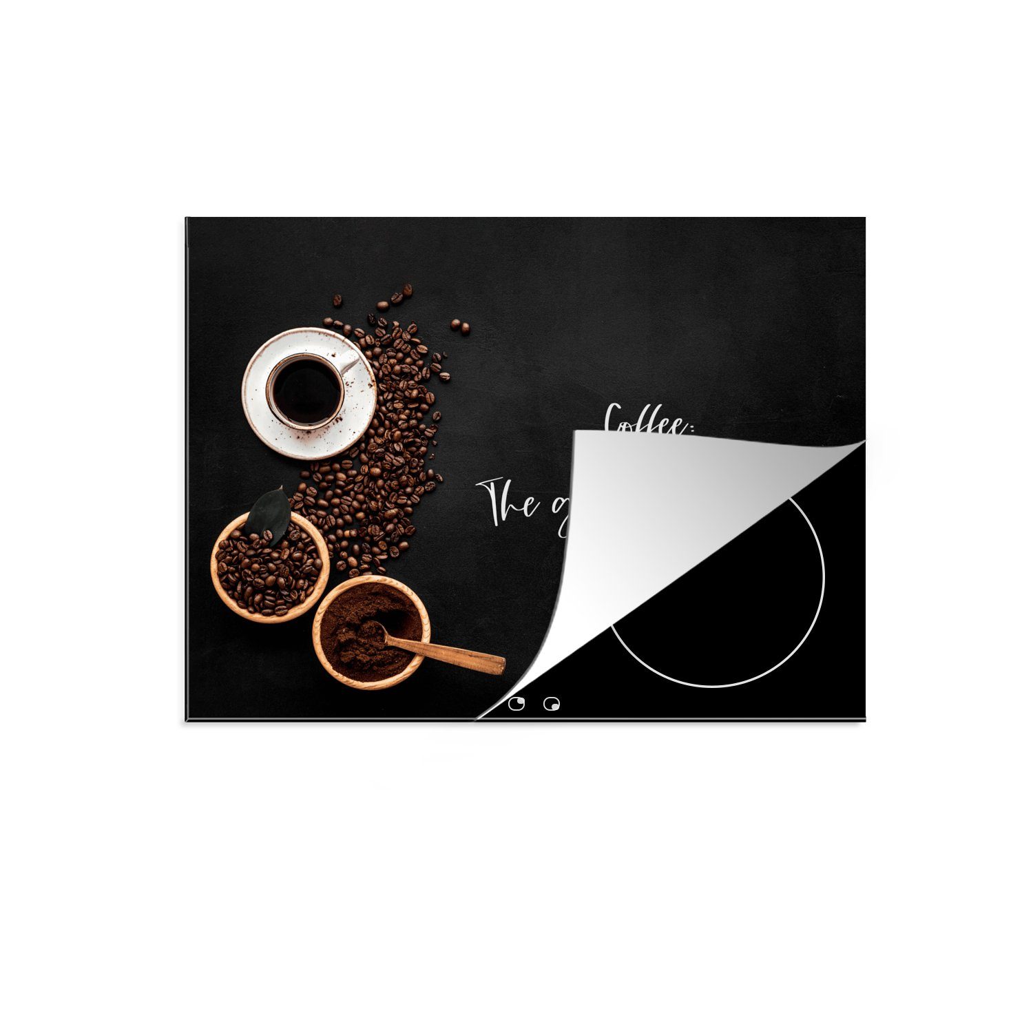 MuchoWow Herdblende-/Abdeckplatte Kaffee - Kaffee: Das Benzin des Lebens - Induktionsmatte -, Vinyl, (1 tlg), 70x52 cm, Mobile Arbeitsfläche nutzbar, Ceranfeldabdeckung