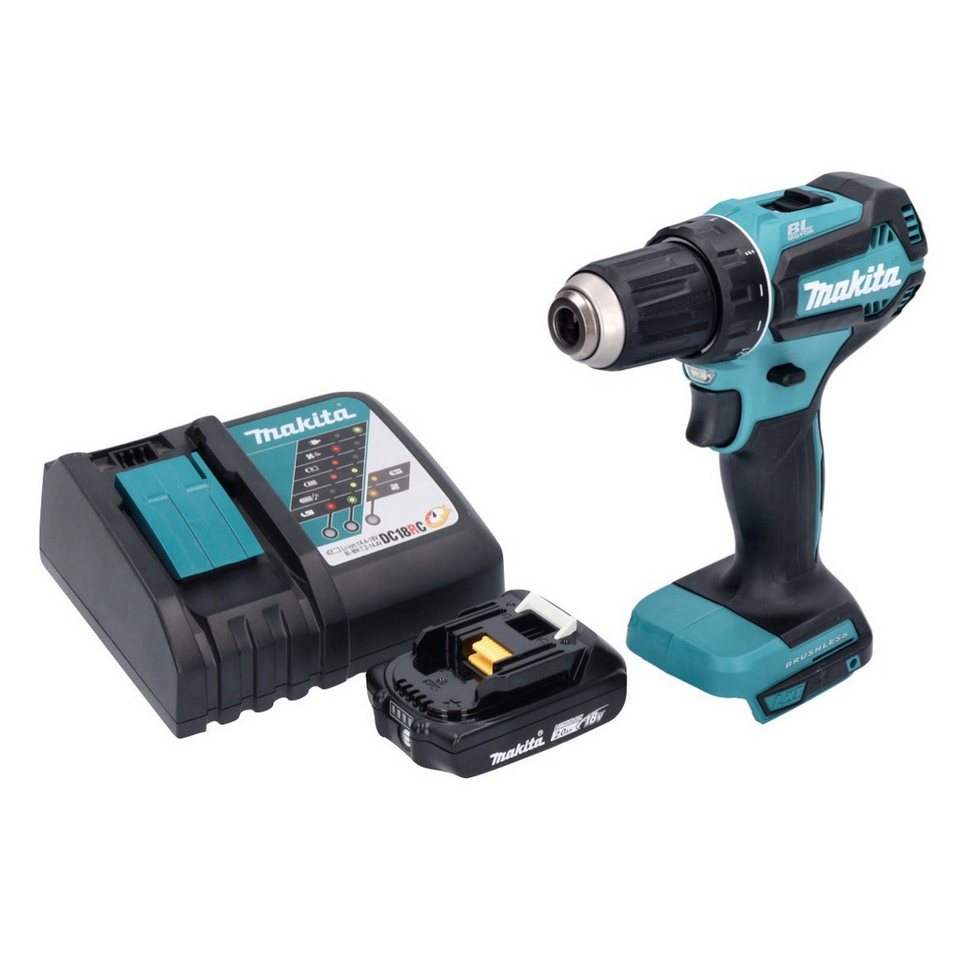 Thumbnail - Makita Säulenbohrmaschine DDF 485 RA1 Akku Bohrschrauber 18 V 50 Nm Brushless + 1x Akku 2,0 Ah