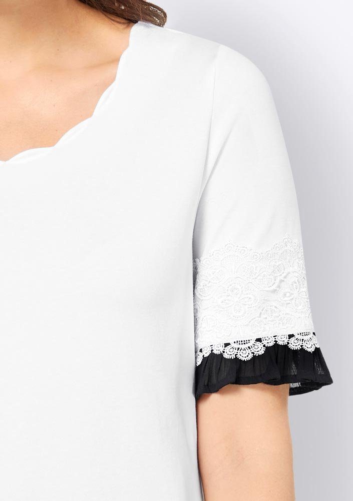 creation Jerseyshirt Spitze, mit T-Shirt L Damen weiß-schwarz CRéATION L