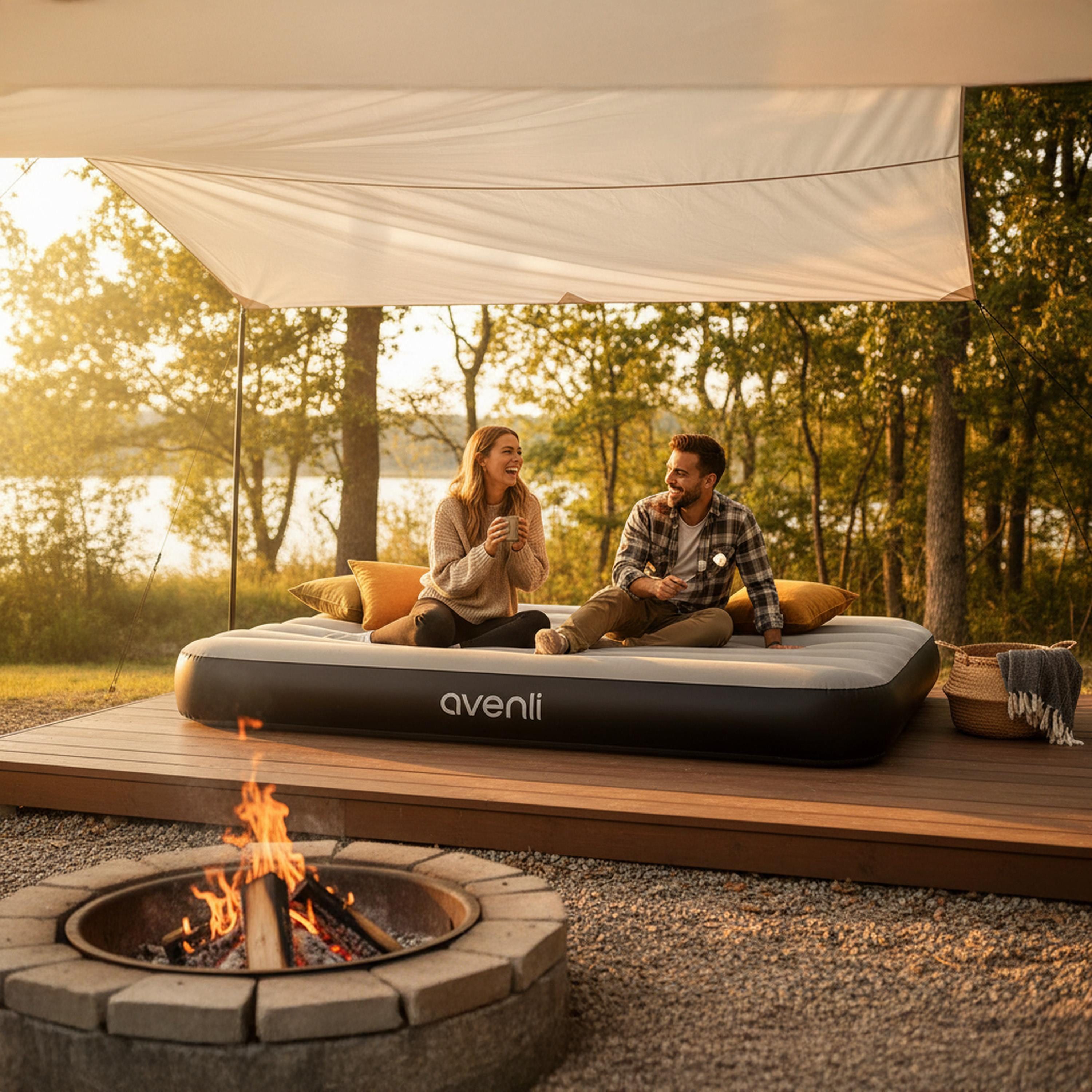 Avenli Luftmatratze Luftbett Camping für 1-2 Personen grau 191x137x25cm Double-Size, (aufblasbar Ideal als Reisebett oder Isomatte, 1-St., für Indoor und Outdoor mit beflockter Oberfläche), Campingmatratze ohne Pumpe