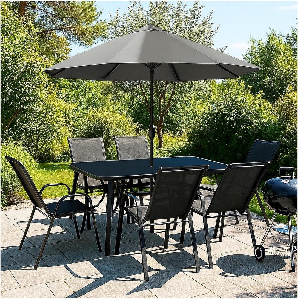 VORTIVO Essgruppe für 6, wetterfest für Garten, Balkon & Terrasse – Schwarz günstig online kaufen