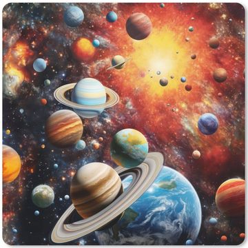 MuchoWow Gaming Mauspad Planeten - Universum - Neon - Weltraum (1-St), Mousepad mit Rutschfester Unterseite, Gaming, 40x40 cm, XXL, Großes