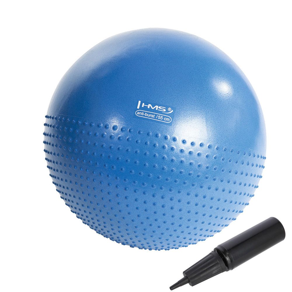 HMS Gymnastikball Massageball Fitnessball Sitzball (Spar-Set, 1-St., Ø 55 cm mit Noppen), Anti-Burst, Massagenoppen, bis 250 kg, Pumpe