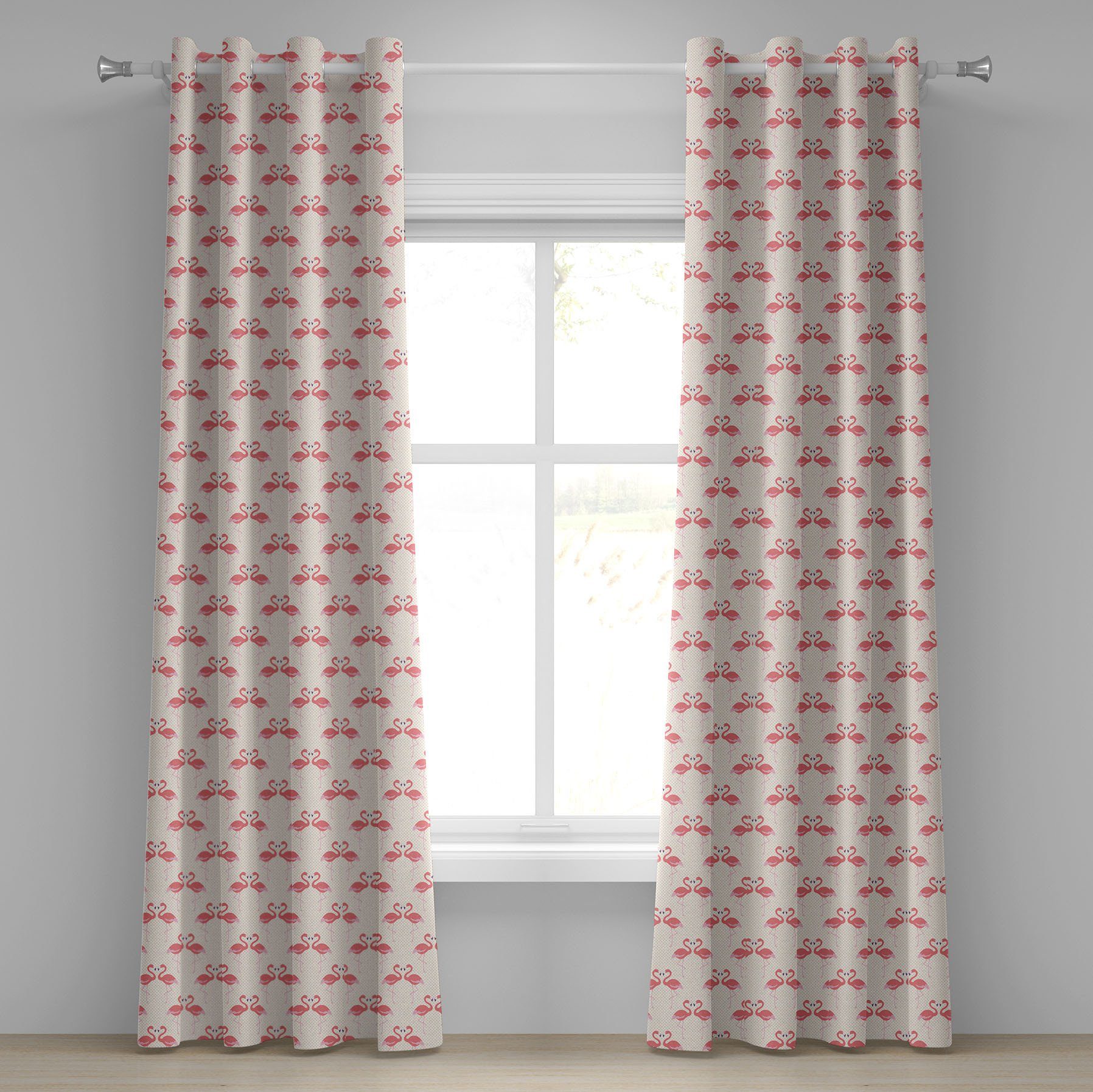 Gardine Dekorative 2-Panel-Fenstervorhänge für Schlafzimmer Wohnzimmer, Abakuhaus, Flamingo Retro Dots Tropic Vogel