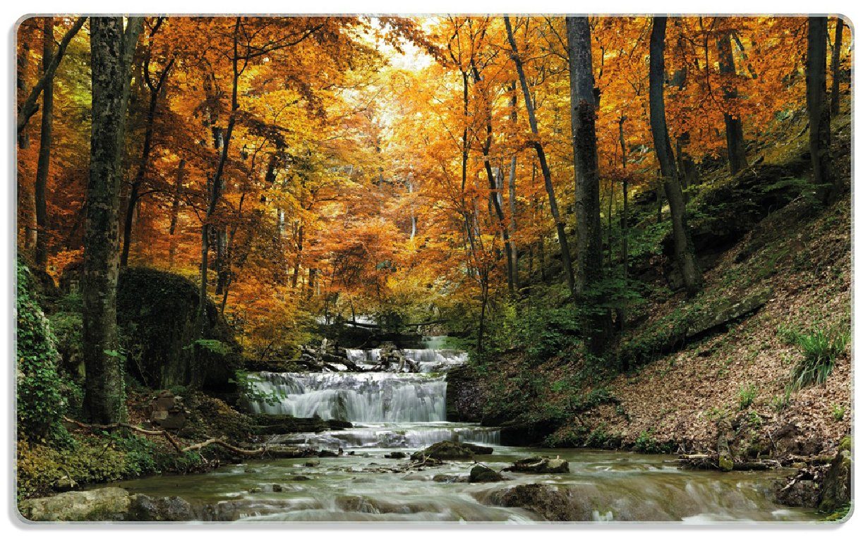 im Gummifüße Herbstwald, Frühstücksbrett über rutschfester (inkl. Kleiner 4mm, Steine Wallario 1-St), 14x23cm Bach ESG-Sicherheitsglas,