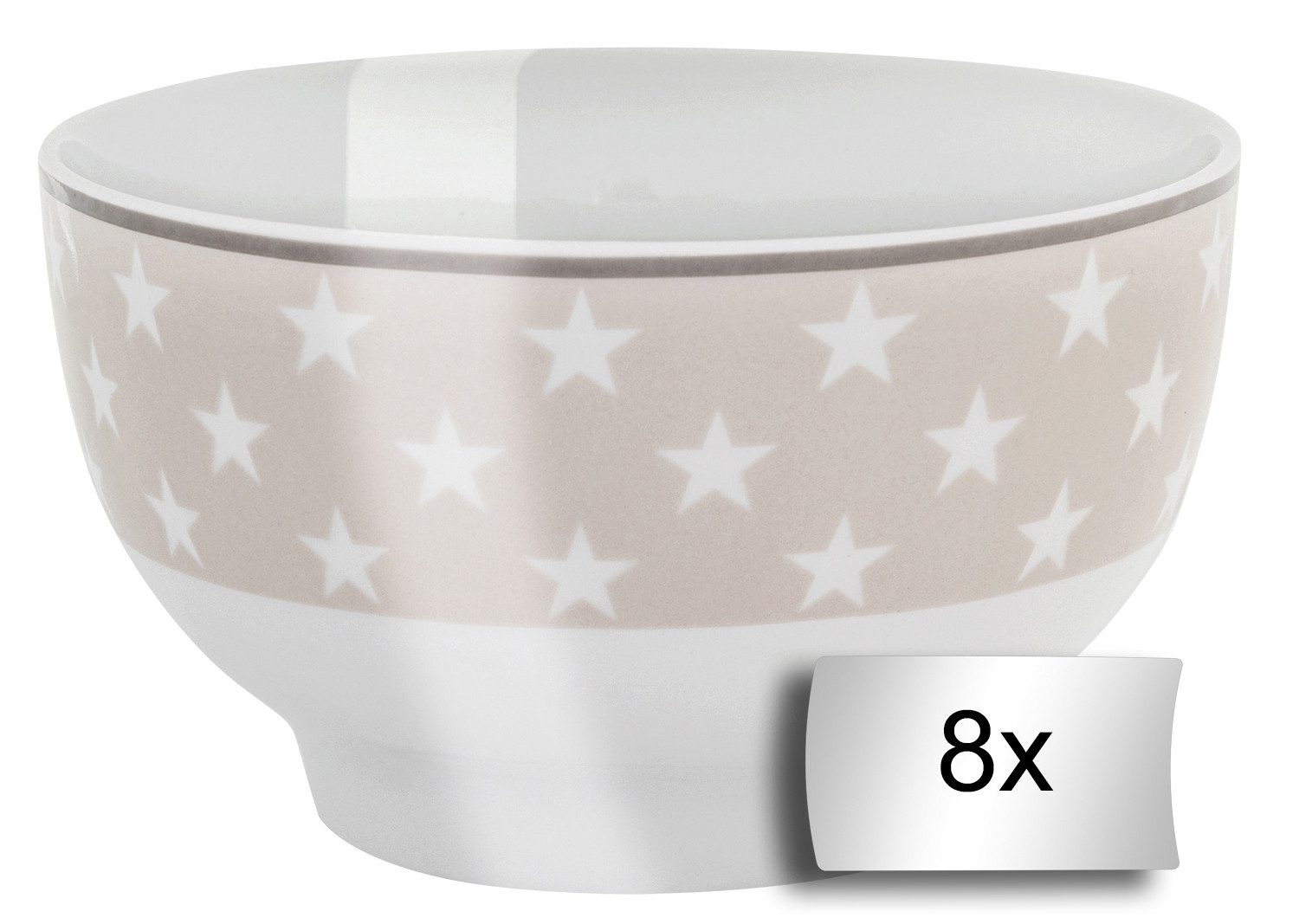 Home4You Müslischale, Ø 13,5 cm, Weiß, Beige, Porzellan, mit weißen Sternen