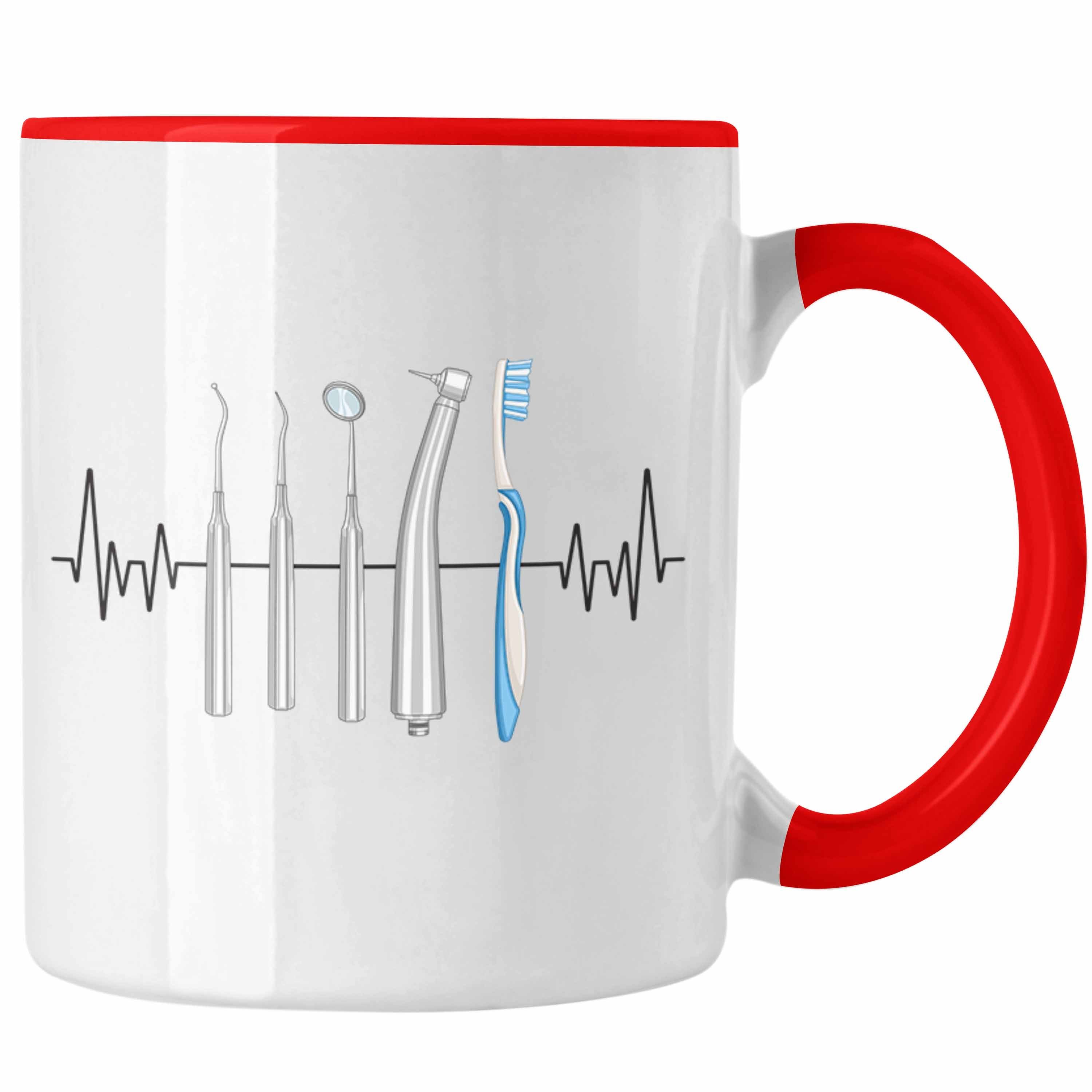 Trendation Tasse Trendation - Zahnarzt Zahnar Herzschlag Rot für Zahnmedizin Geschenk Tasse