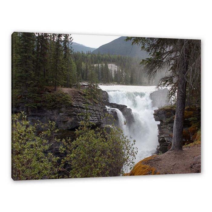 Pixxprint Leinwandbild Wasserfälle im Wald Wanddekoration (1 St) Leinwandbild fertig bespannt inkl. Zackenaufhänger