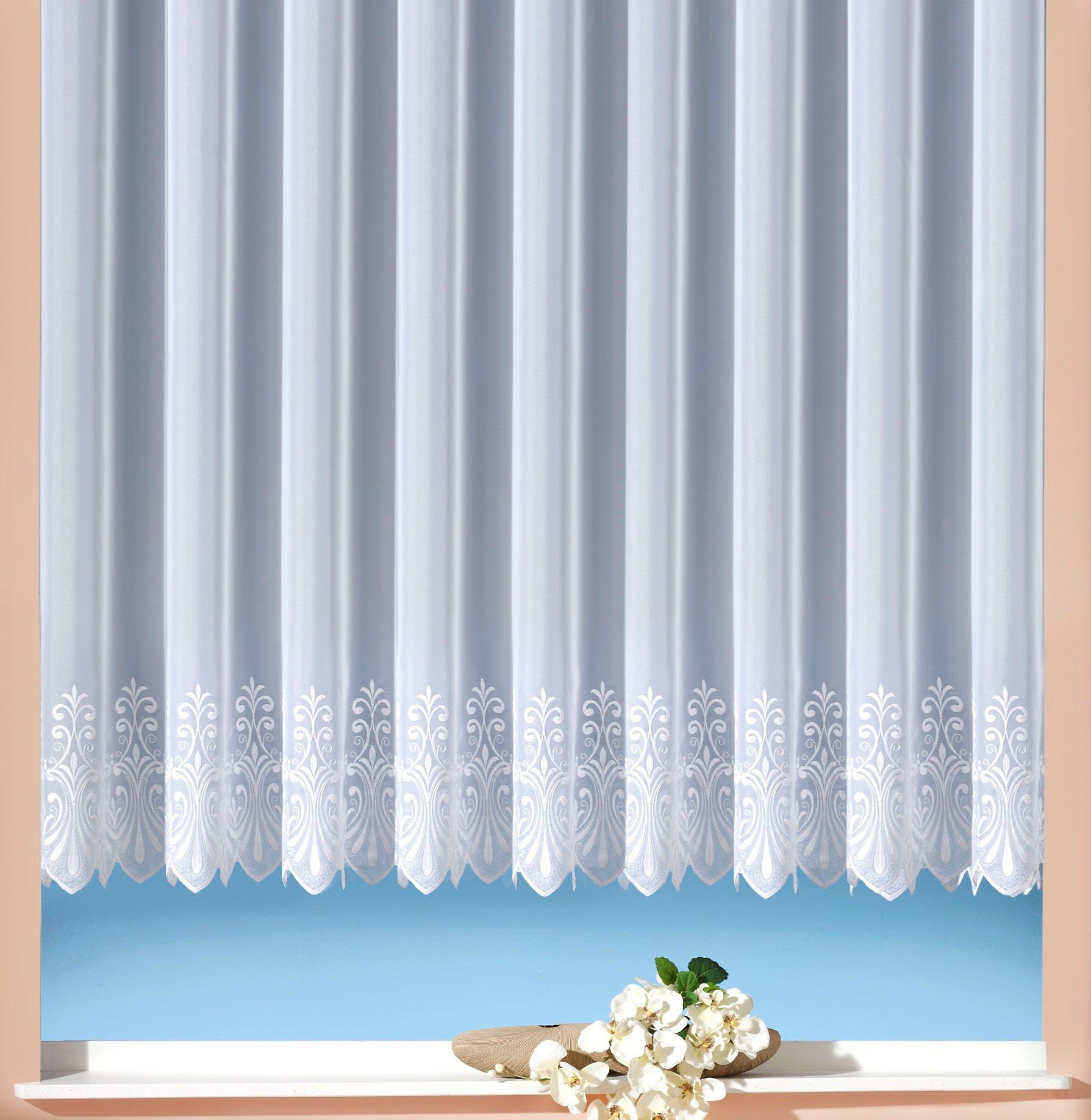 Weckbrodt Gardine Heidelberg (1 St), Kräuselband, transparent, Voile, echte Stickerei, Voile, transparent, mit 1 oder 2 Bordüren, Store