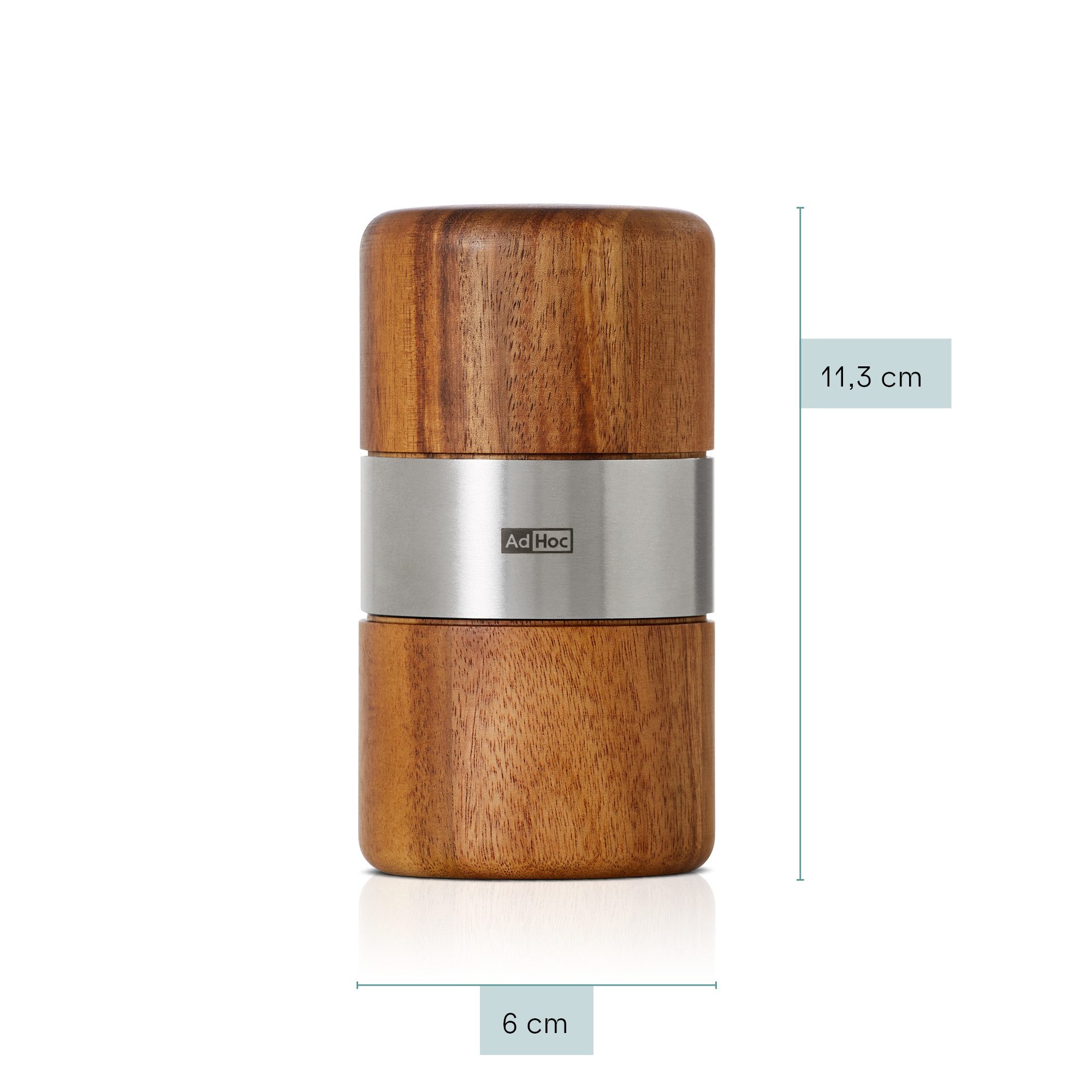 AdHoc Muskatmühle MUSKATO aus Akazienholz und Edelstahl manuell, hochwertige Gewürzmühle, auch für Tonkabohnen