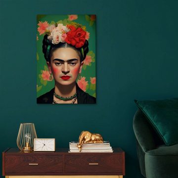 Posterlounge Leinwandbild Olga Telnova, Frida Kahlo mit Blumen im Haar, Modern Digitale Kunst