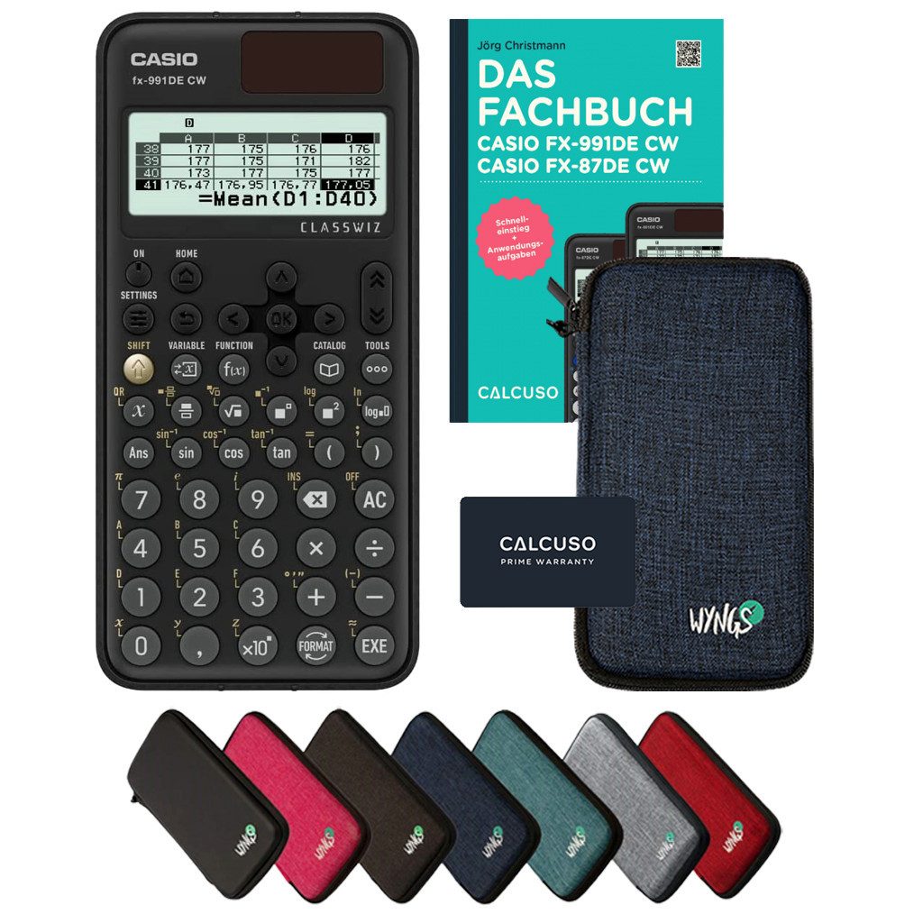 CASIO Taschenrechner fx-991DE CW inkl. Schutztasche Blau & Fachbuch (160 Seiten, DIN A5)