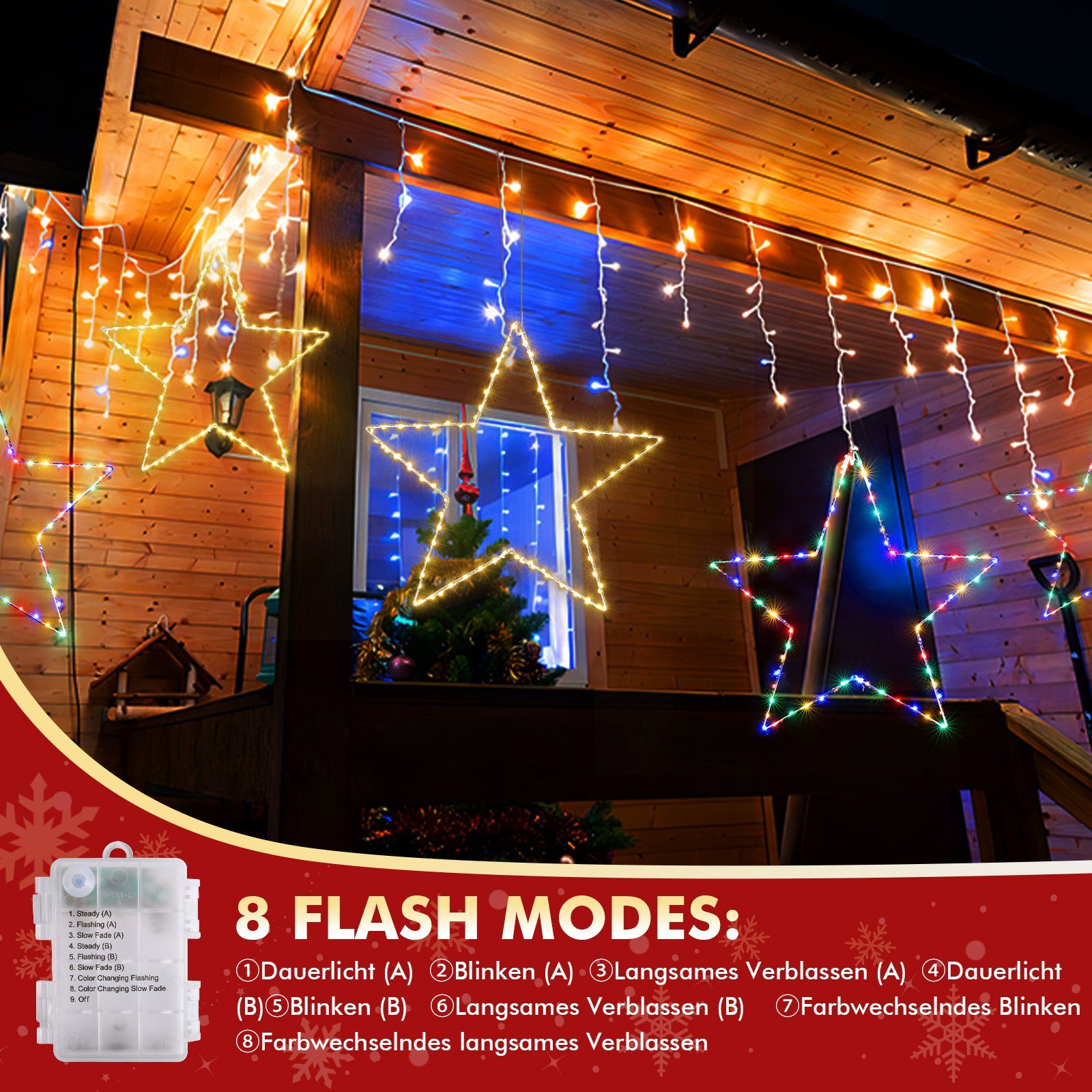 Quntis LED-Lichterkette Led weihnachtsdeko für fenster, innen/außen, weihnachtsstern, weihnachtsstern 50CM Led Stern mit Timer Memory Funktion Dekoration – Bild 3 von 5