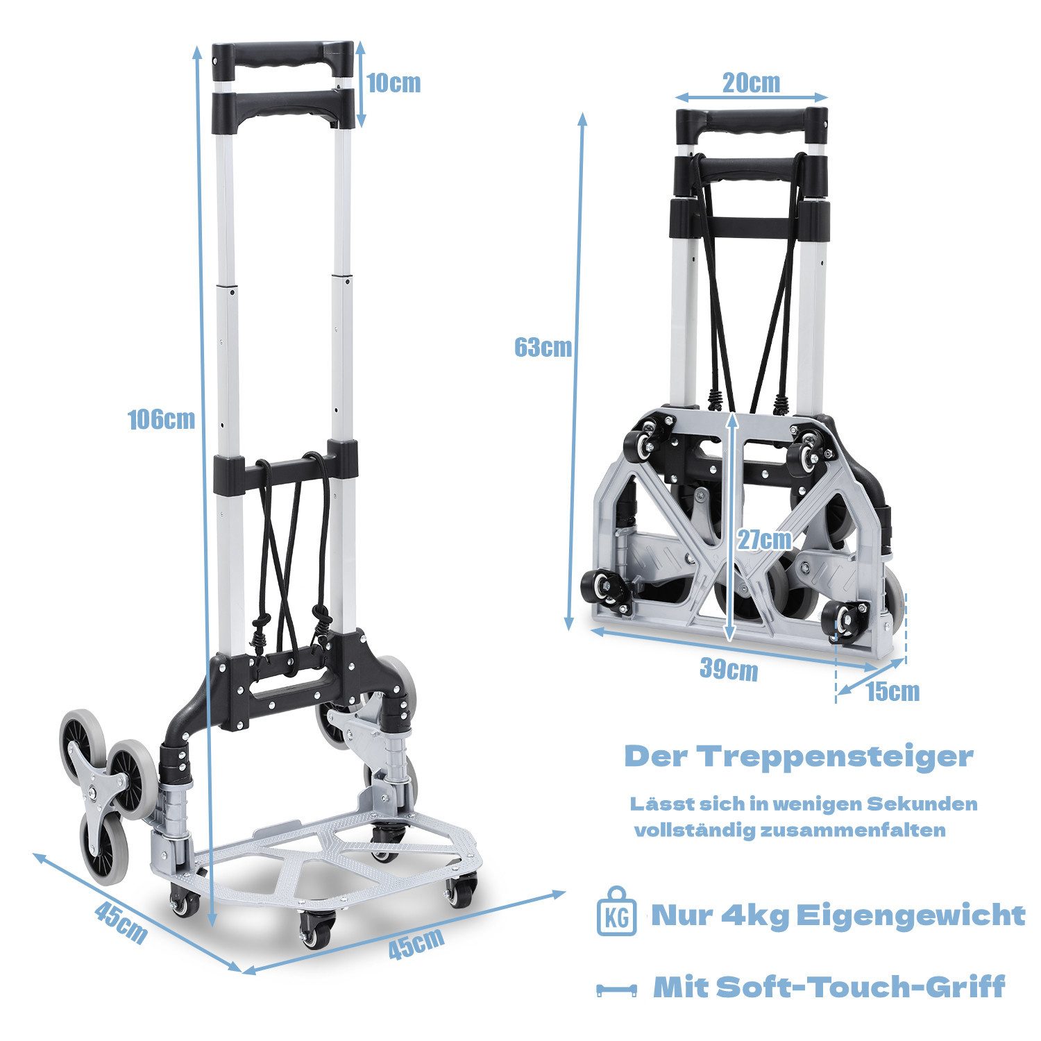 Clanmacy Sackkarren-Rad Treppensackkarre Treppensteiger Sackkarre Alu klappbar bis 75kg leicht – Bild 4 von 5