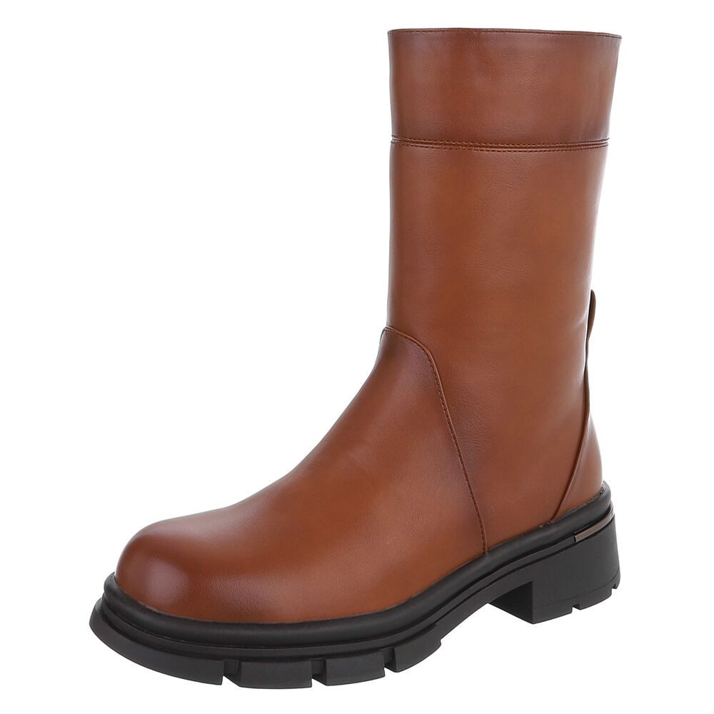 Moderne Damen-Stiefel mit mittelhohem Schaft und rutschfester Sohle Plateaustiefelette