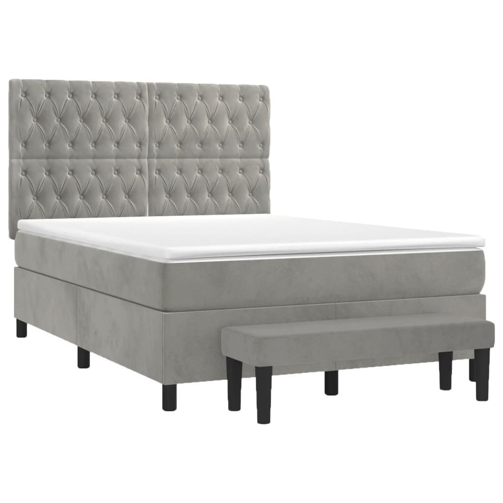 Bett Boxspringbett mit Matratze Hellgrau 140x200 cm Samt