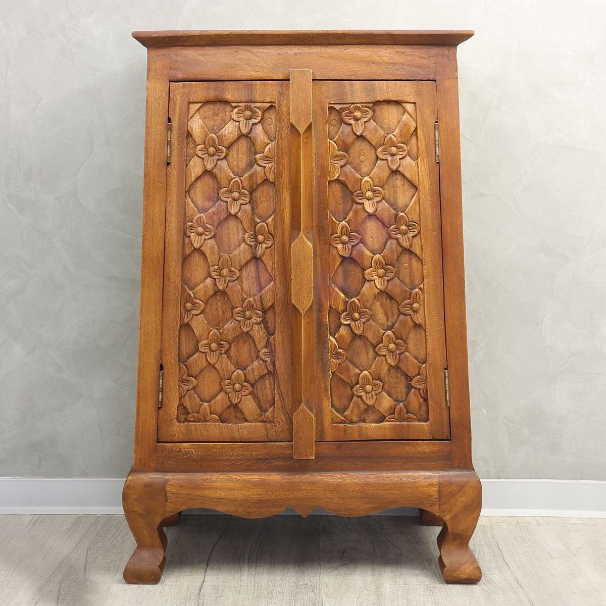 Oriental Galerie Mehrzweckschrank Flurschrank Braun mit Schnitzerei Blume 80 cm
