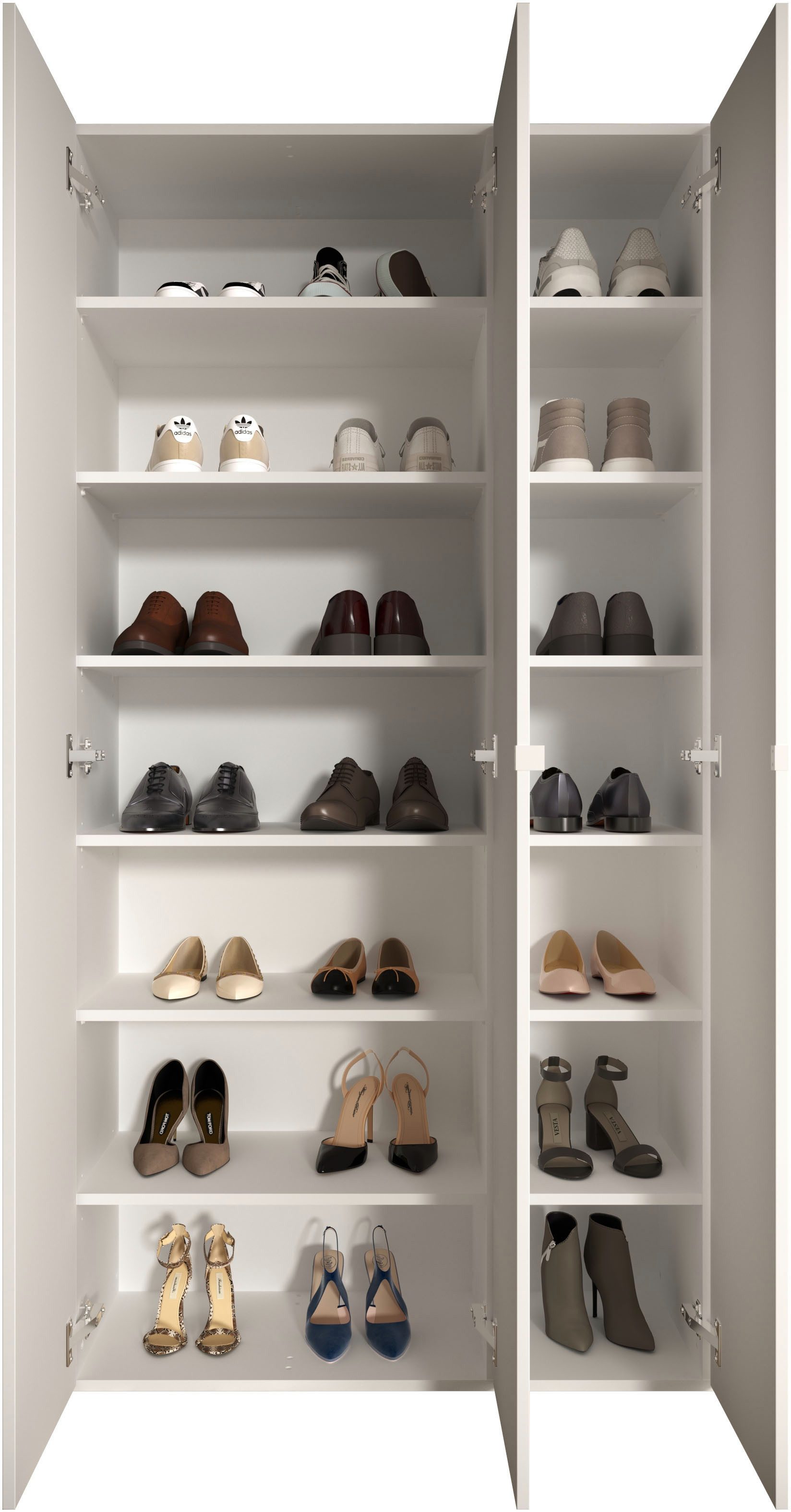 OTTO home Schuhschrank SMILE Breite 95 cm, Höhe 184 cm, Schuhregal mit 7 Ebenen, Schuhkommode in Weiss Hochglanz Lack