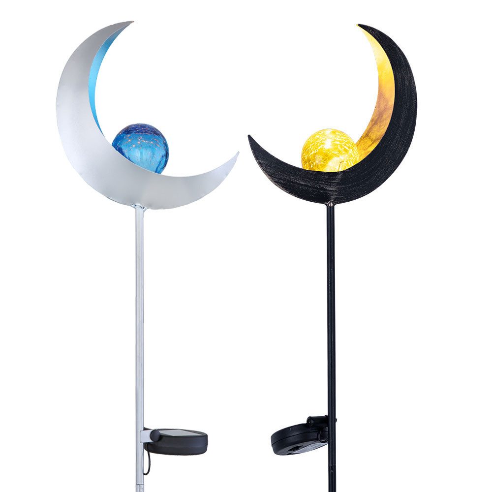GLOBO LIGHTING LED Solarleuchte, LED-Leuchtmittel fest verbaut, Warmweiß, Solarlampe LED Steckleuchte Gartendeko Außenleuchte blau gelb 2er Set