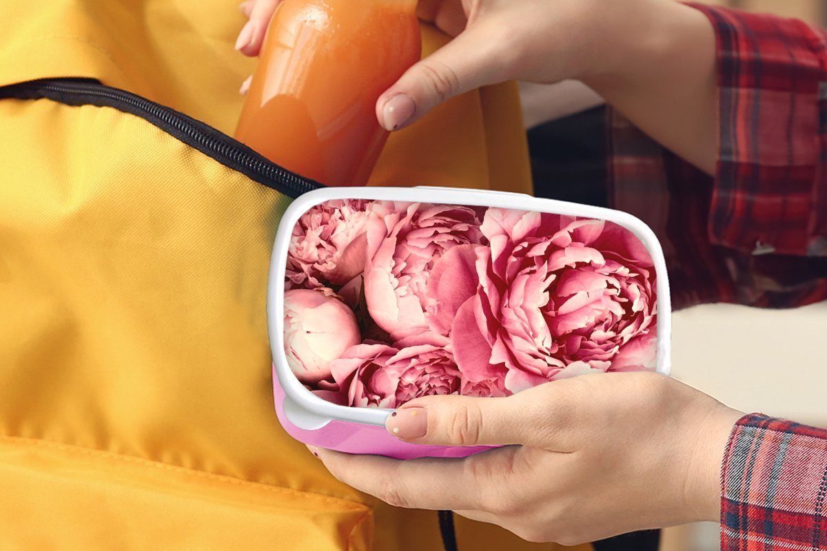 Erwachsene, (2-tlg), - MuchoWow Snackbox, Blume - Rosen Rosa, Brotbox Brotdose Lunchbox Mädchen, Kunststoff Kinder, Kunststoff, für