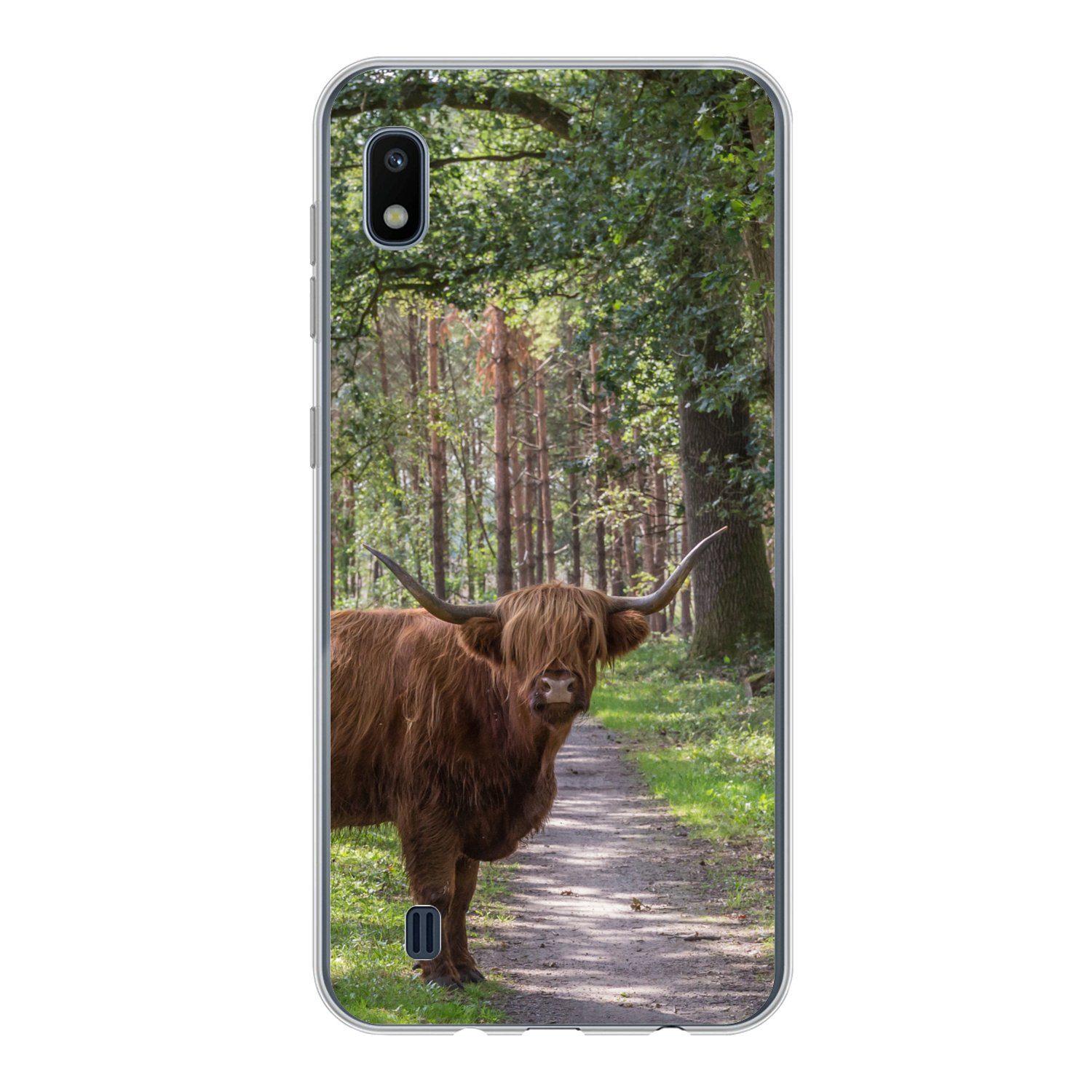 MuchoWow Handyhülle für Samsung Galaxy A10 Schottischer Highlander - Kröte - Baum, Smartphone-Bumper, Print, Handy Schutzhülle Dünn