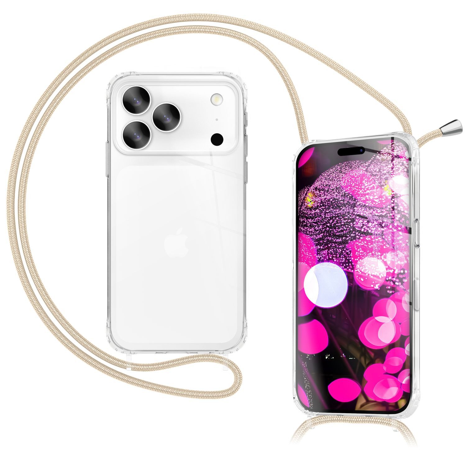 Nalia Smartphone-Hülle Apple iPhone 17 Pro Max 17,5 cm (6,9 Zoll), Klare Hülle mit Band zum Umhängen / 160cm Handy Kette Verstellbar