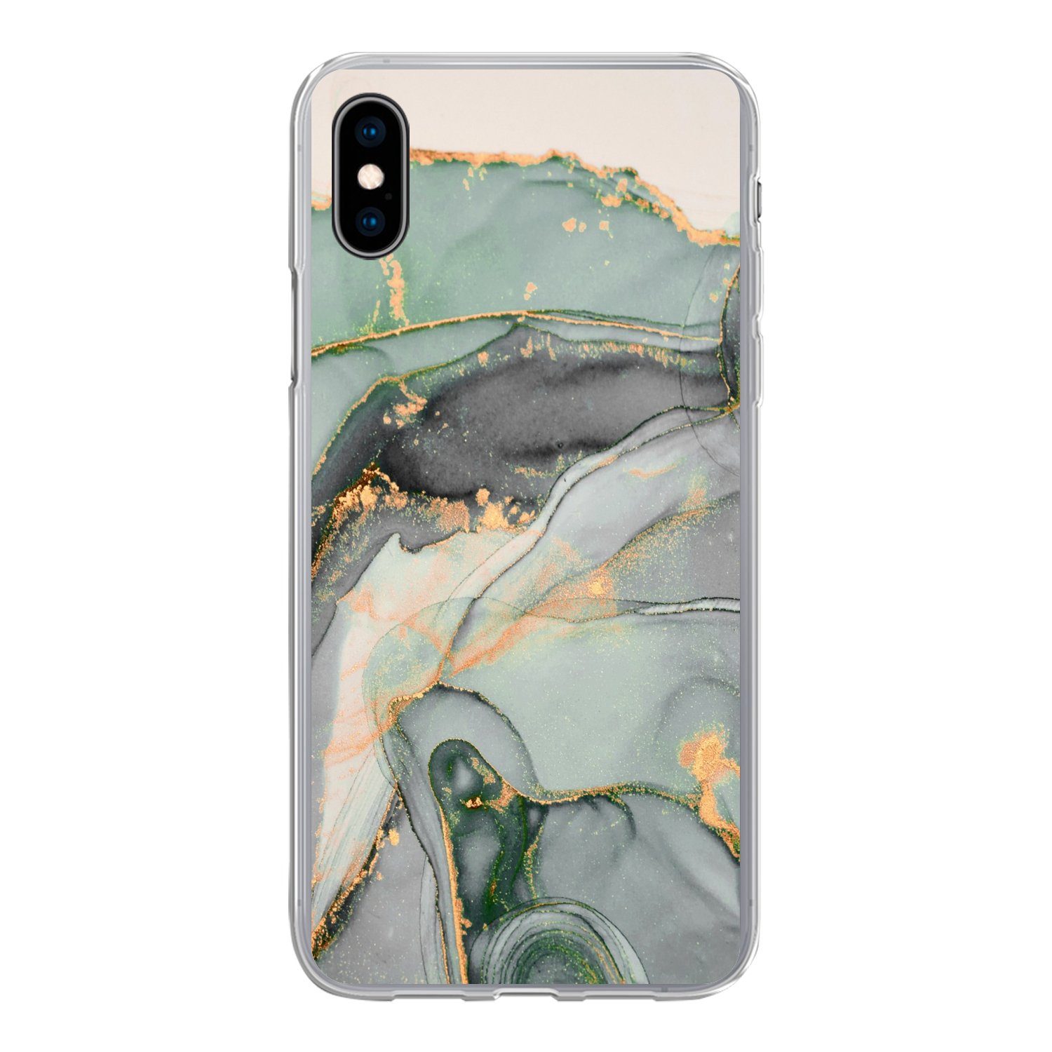 MuchoWow Handyhülle für Apple iPhone XS Gold - Marmor - Grün - Luxus - Glitzer - Marmoropt, Smartphone-Bumper, Print, Handy Schutzhülle Dünn