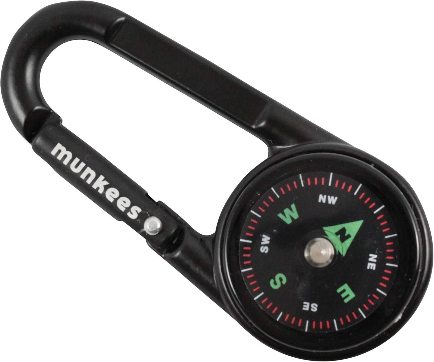 Munkees Kompass Karabiner mit Thermometer schwarz, Karabiner mit Kompass und integriertem Thermometer