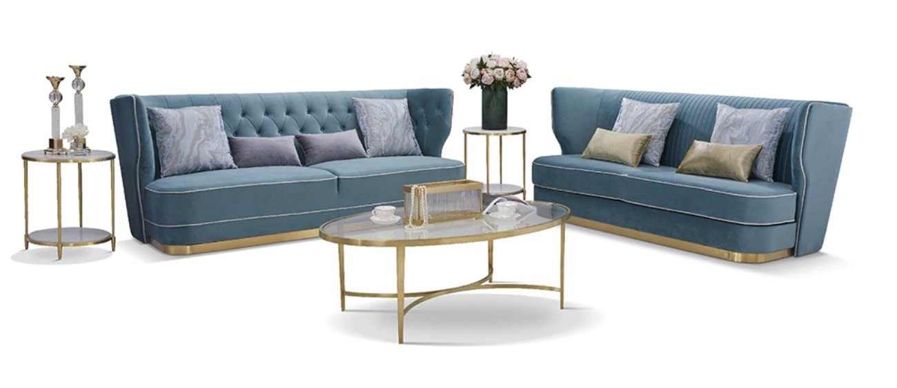 JVmoebel 2-Sitzer, Sofa 2 Sitzer Luxus Designer Couch Neu Sofa Luxus Polstersofas Blau