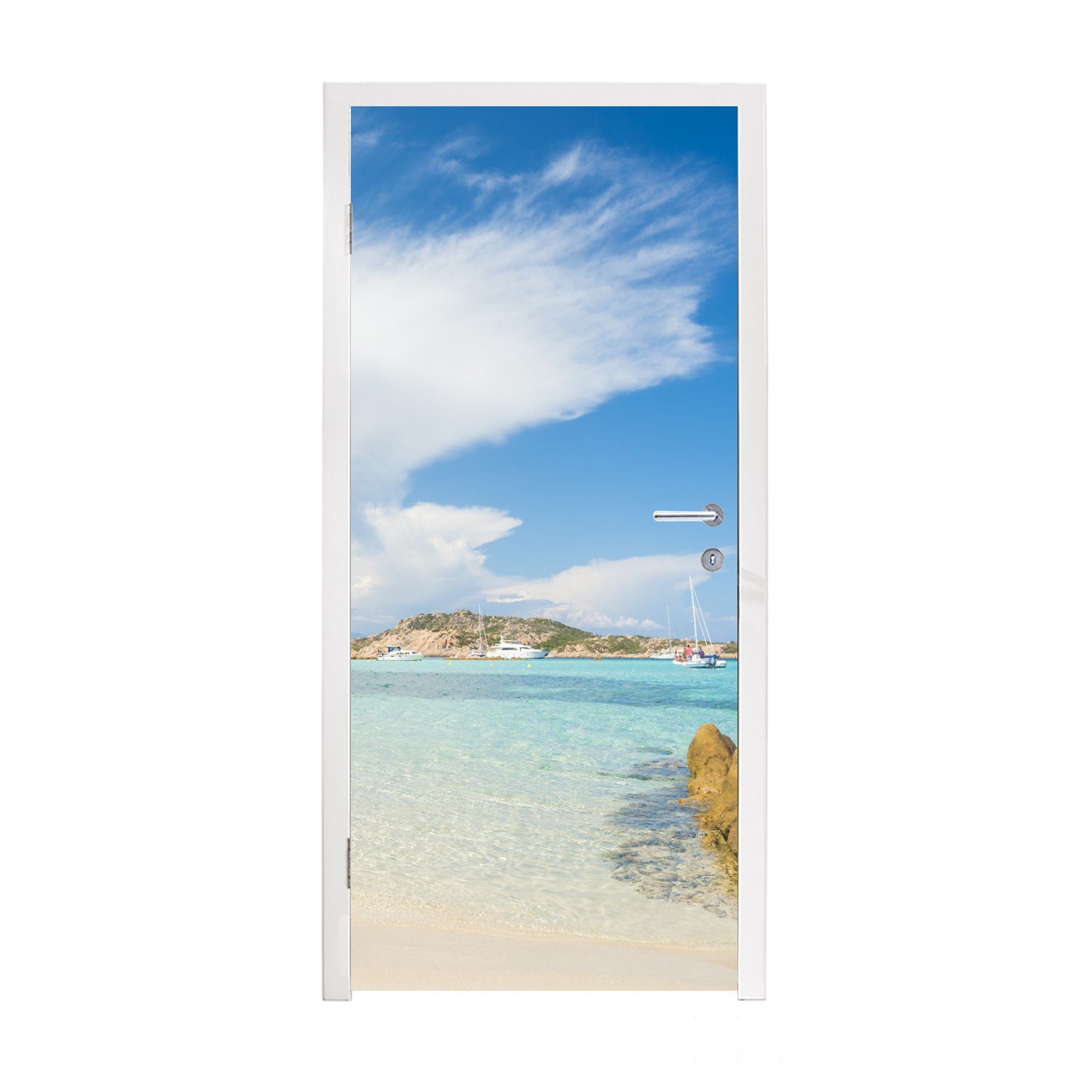 MuchoWow Türtapete Strand auf Sardinien, Matt, bedruckt, (1 St), Fototapete für Tür, Türaufkleber, 75x205 cm