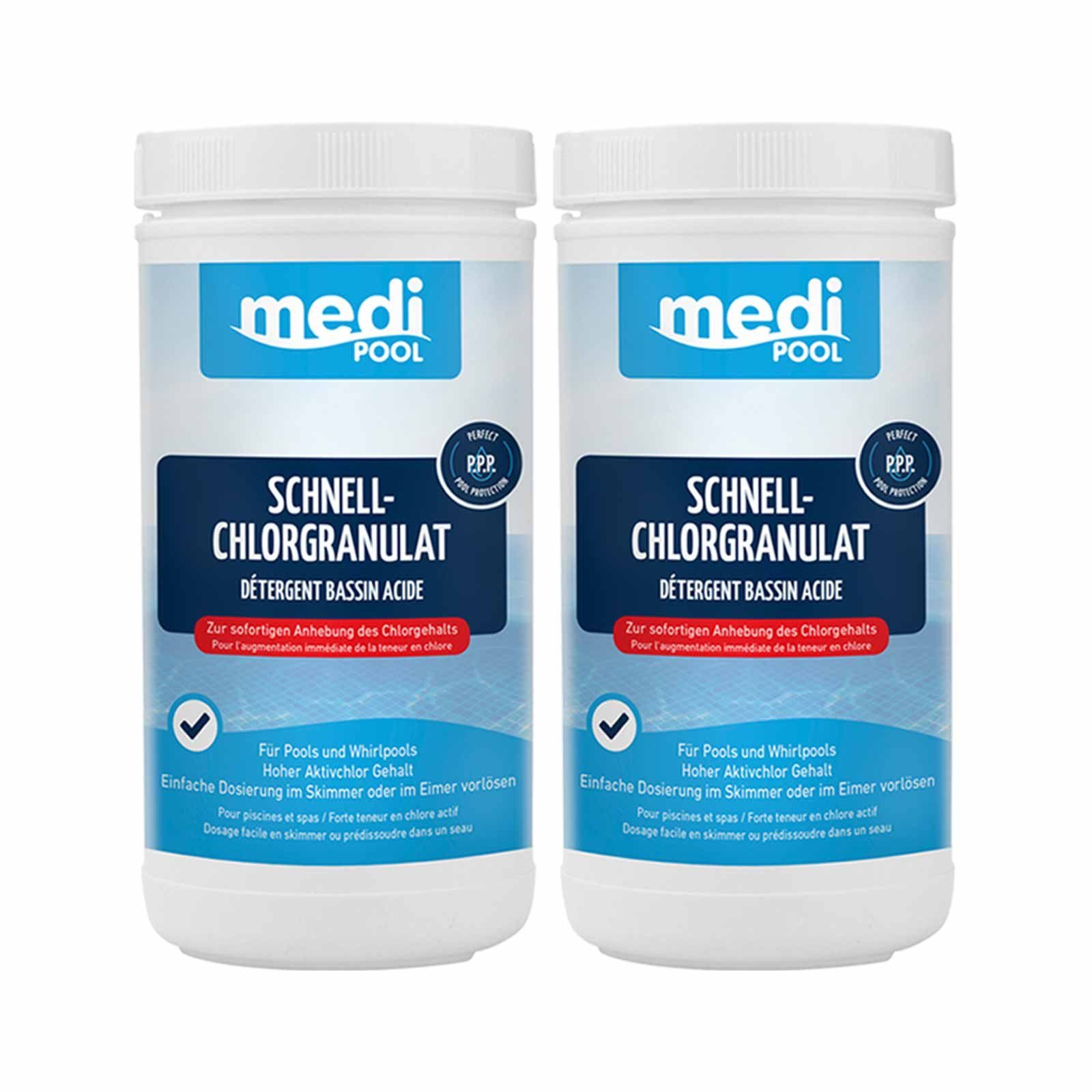 mediPOOL Chlorgranulat SchnellChlor Granulat 2x 1kg, Chlorgranulat, Aktivchlor, Pool, (Set)