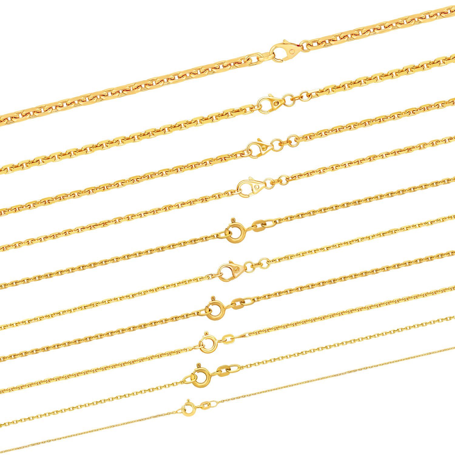 HOPLO Goldkette Ankerkette diamantiert Länge 38cm - Breite 1,7mm - 750-18 Karat Gold, Made in Germany