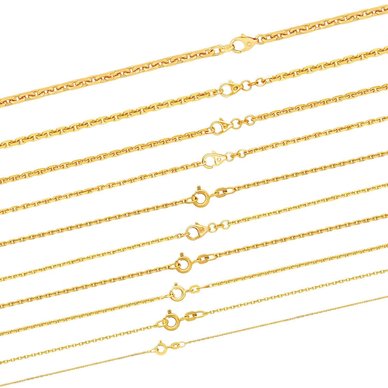 HOPLO Goldkette Goldkette Ankerkette diamantiert Breite 1,7 mm 55 cm 585-14 Karat Gold, Made in Germany