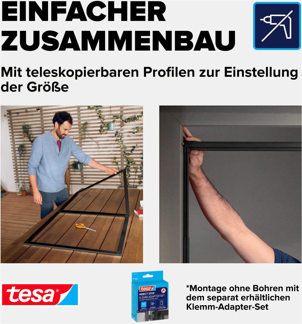 tesa Insektenschutz-Tür Insect Stop Falt Fliegengitter für Türen - max. 1 m : 2,20 m, (Packung, 1-St., Teleskop Alu Rahmen), mit verstellbarem Rahmen aus Aluminium - ohne Bohren