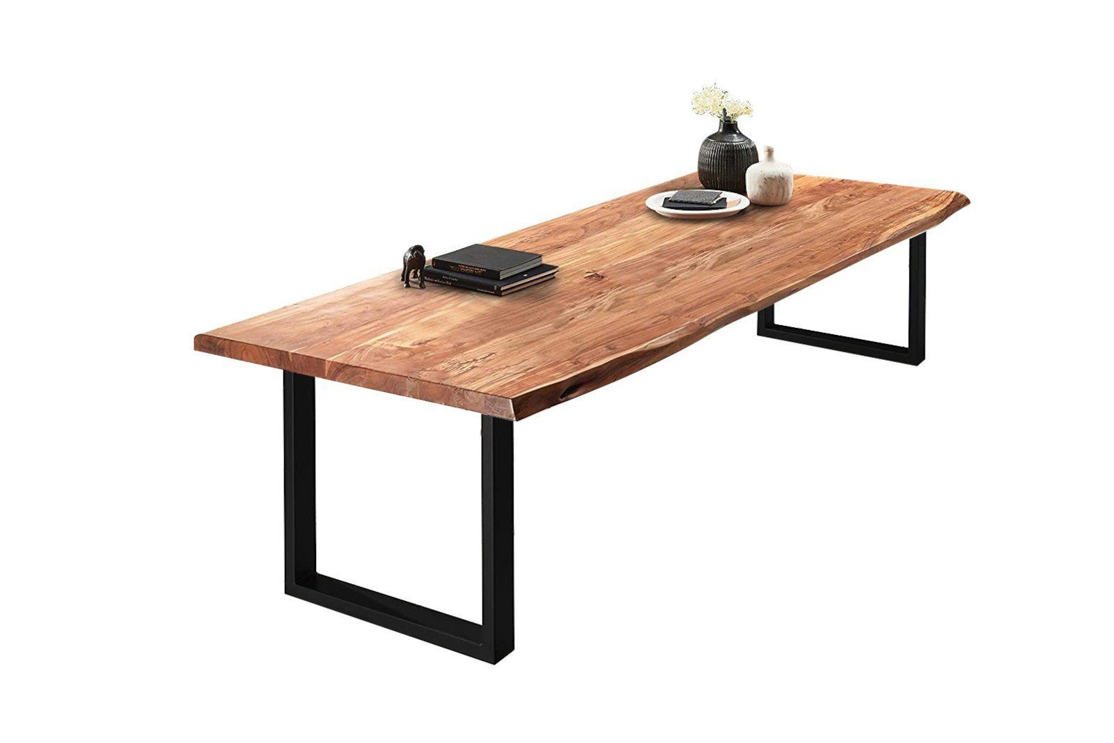 SAM® Baumkantentisch VarusA, Akazie, Tischstärke 50mm, Baumkante, Metallgestell, bis 4 Meter