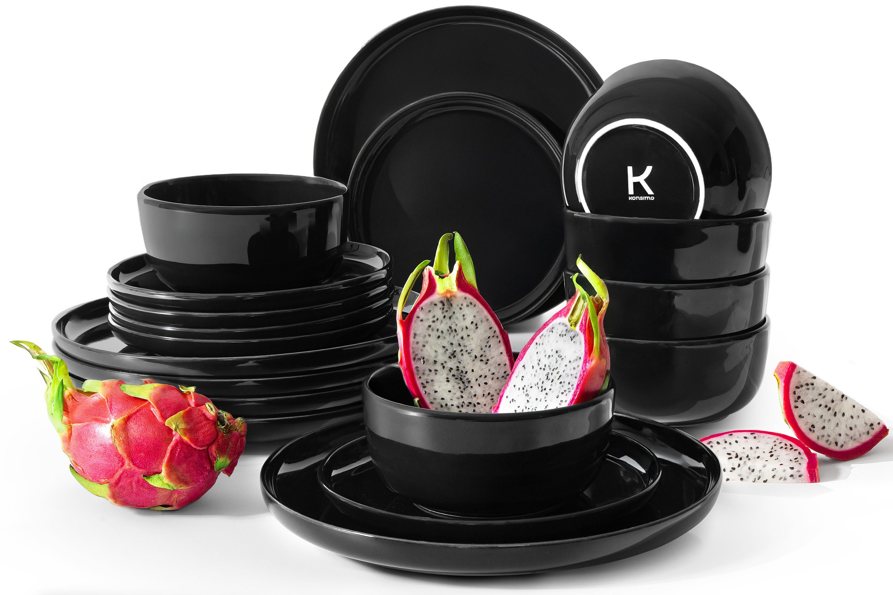 KONSIMO® Tafelservice VICTO Geschirrset hergestellt in der EU (18-tlg), 6 Personen, Steingut, glänzend, spülmaschinengeeignet, mikrowellengeeignet