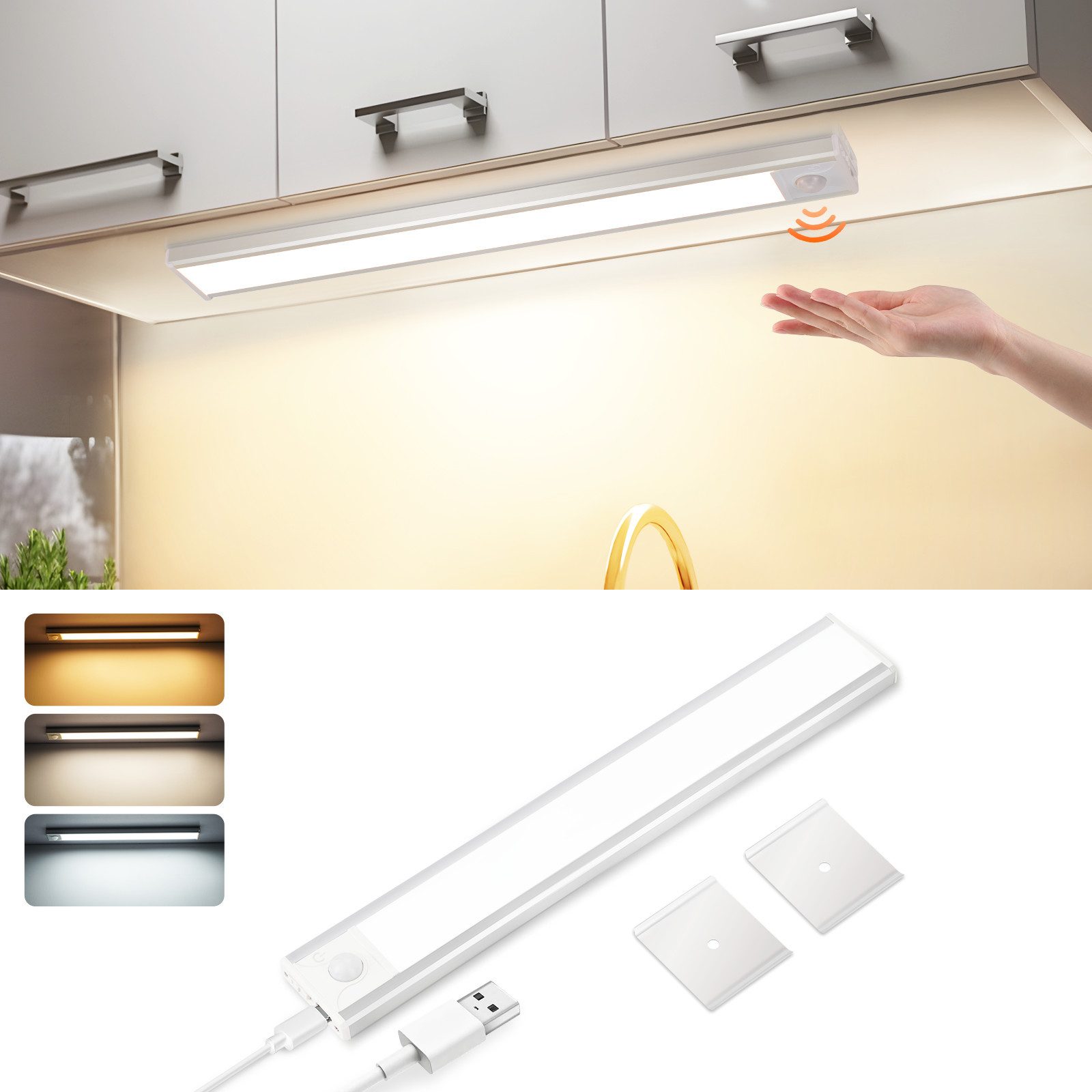 LED Unterbauleuchte mit Bewegungsmelder 20/30/40CM Küche Schrankbeleuchtung Dimmbar USB
