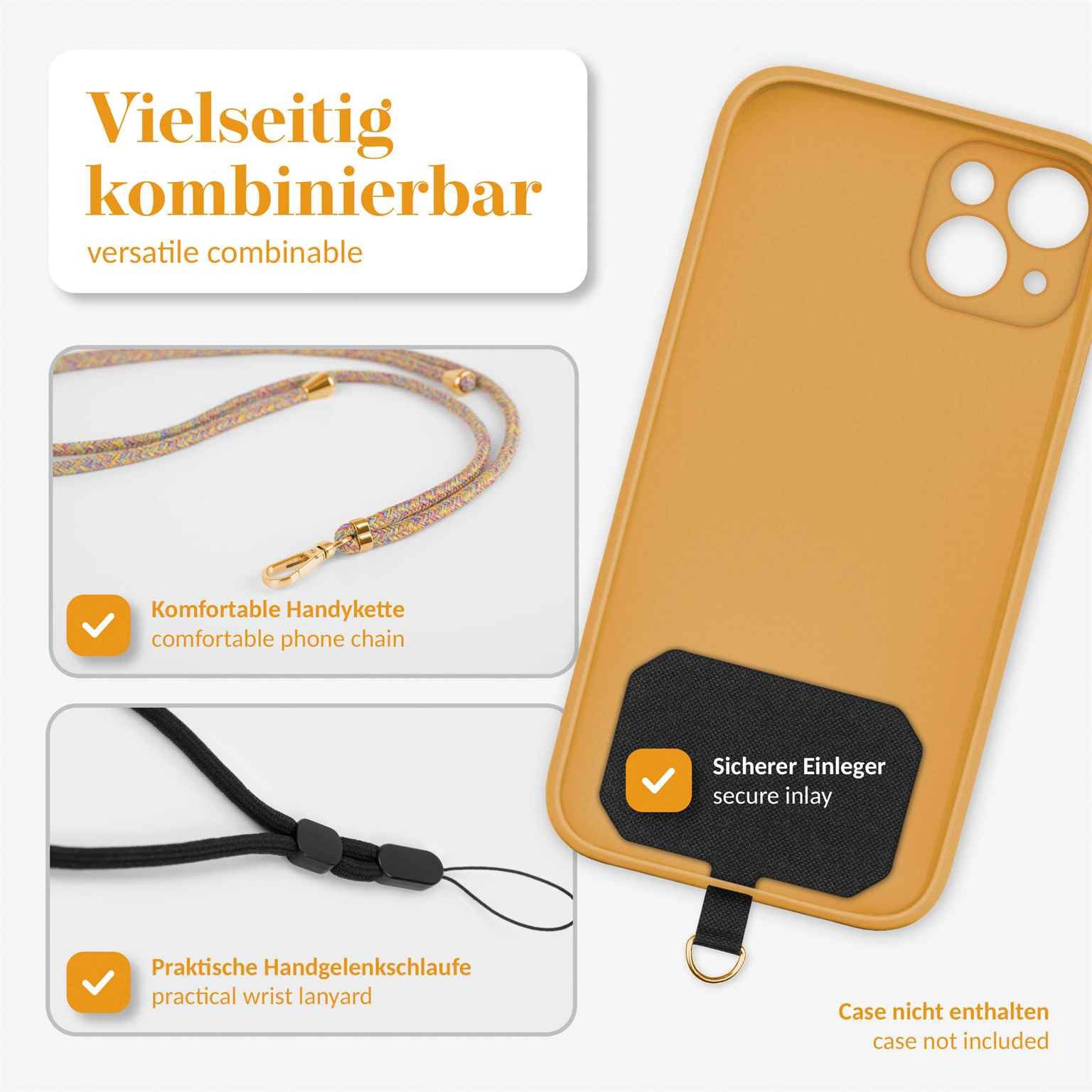 moex Handykette für Motorola Edge 40 Handyband ohne Hülle Unleash Bunt 6,55 Zoll, Umhängeband mit Karabiner Handy Kette zum Umhängen Band abnehmbar