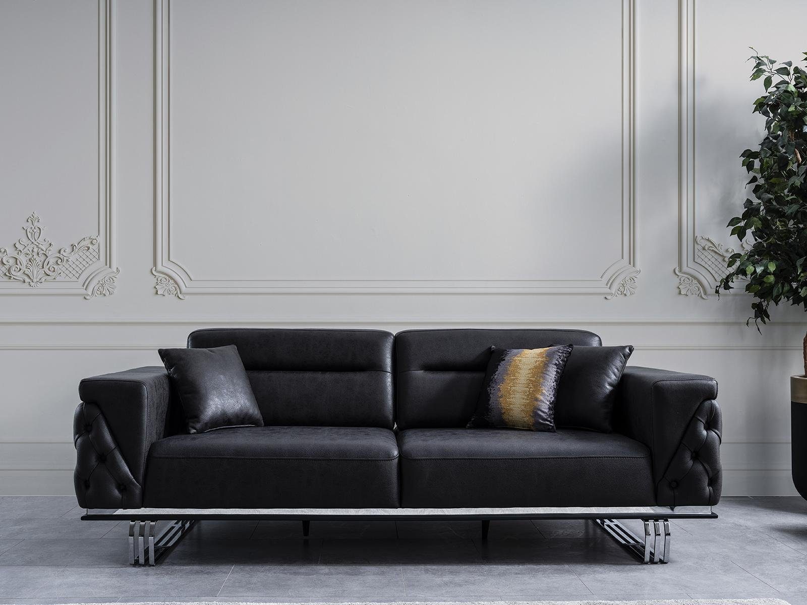 JVmoebel Sofa Dreisitzer Sofa 3 Sitzer Sofas Schwarz Kunstleder Wohnzimmer, 1 Teile, Made in Europa