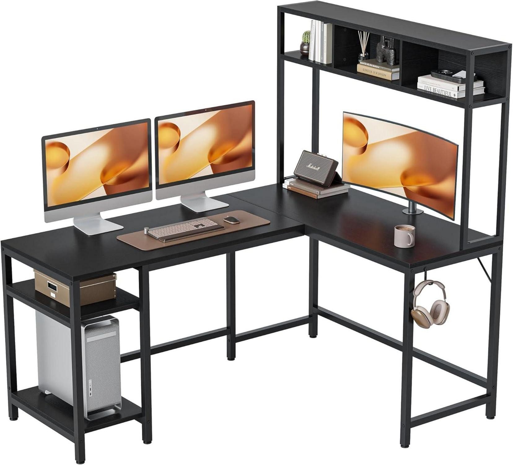 Eckschreibtisch Schreibtisch L Form mit Regal, 150 x 120 cm Gaming Eck-Computertisch