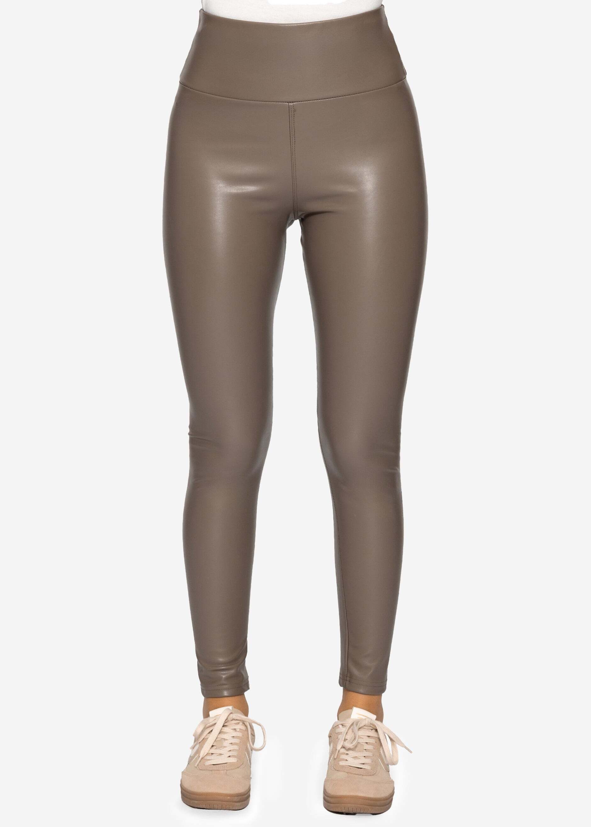 Lederimitathose Highwaist Thermoleggings Damen in Lederoptik