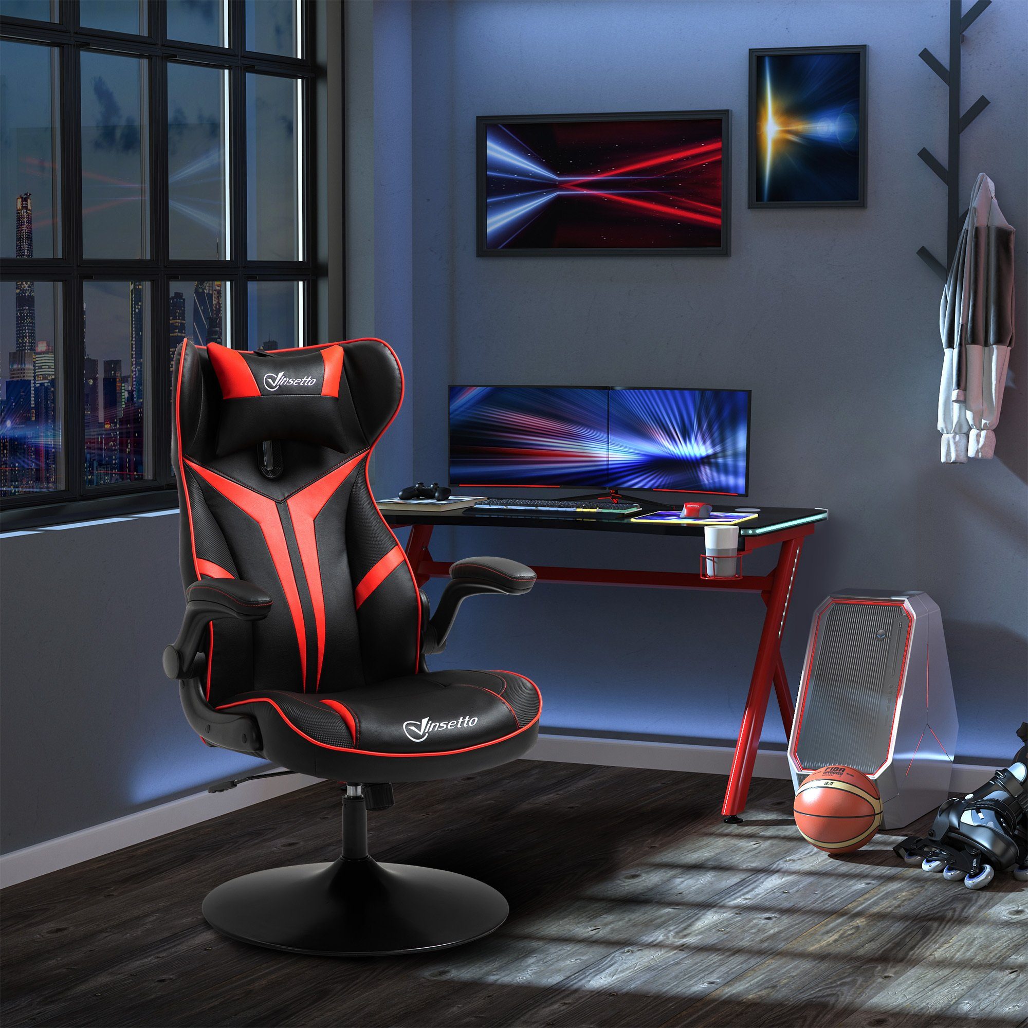 Vinsetto Schreibtischstuhl Gaming Stuhl schwarz/rot schwarz/rot ergonomisch 