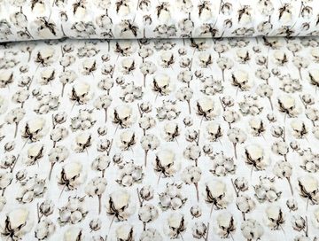 Corileo Stoff Musselin Digitaldruck Baumwollblüten auf Cremeweiss Meterware Stoff Kleiderstoff