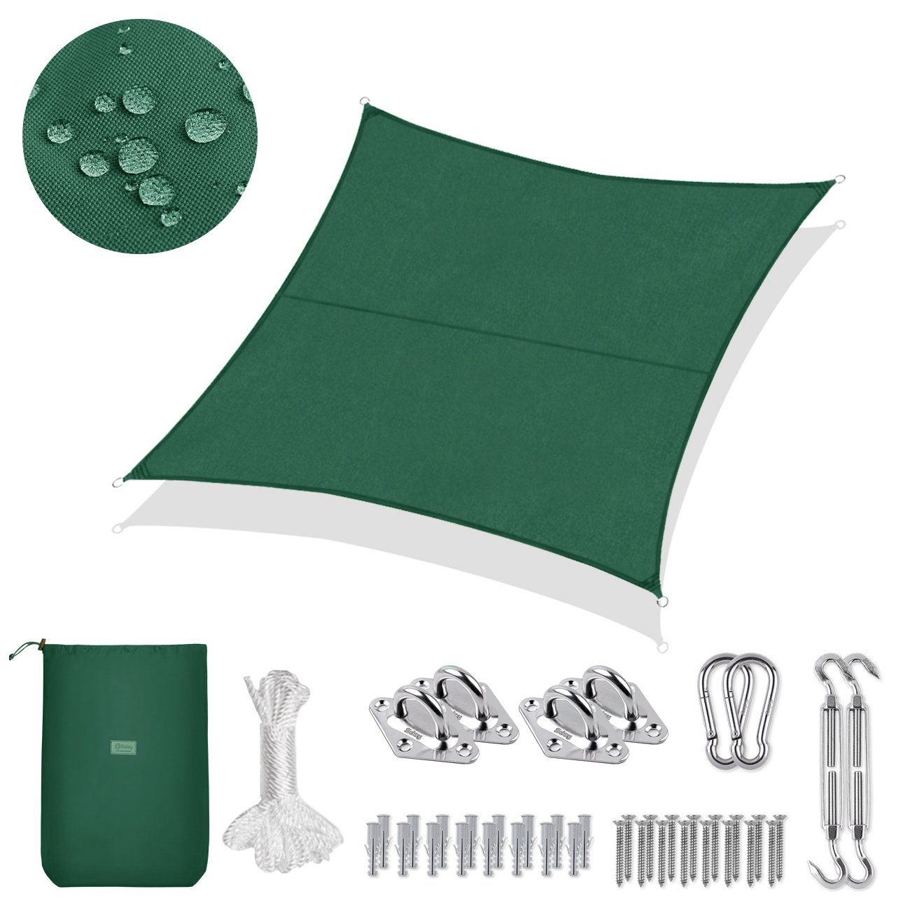 Sekey Sonnensegel Sonnenschutzsegel mit Kit Rechteckig Balkon Windschutz Grün