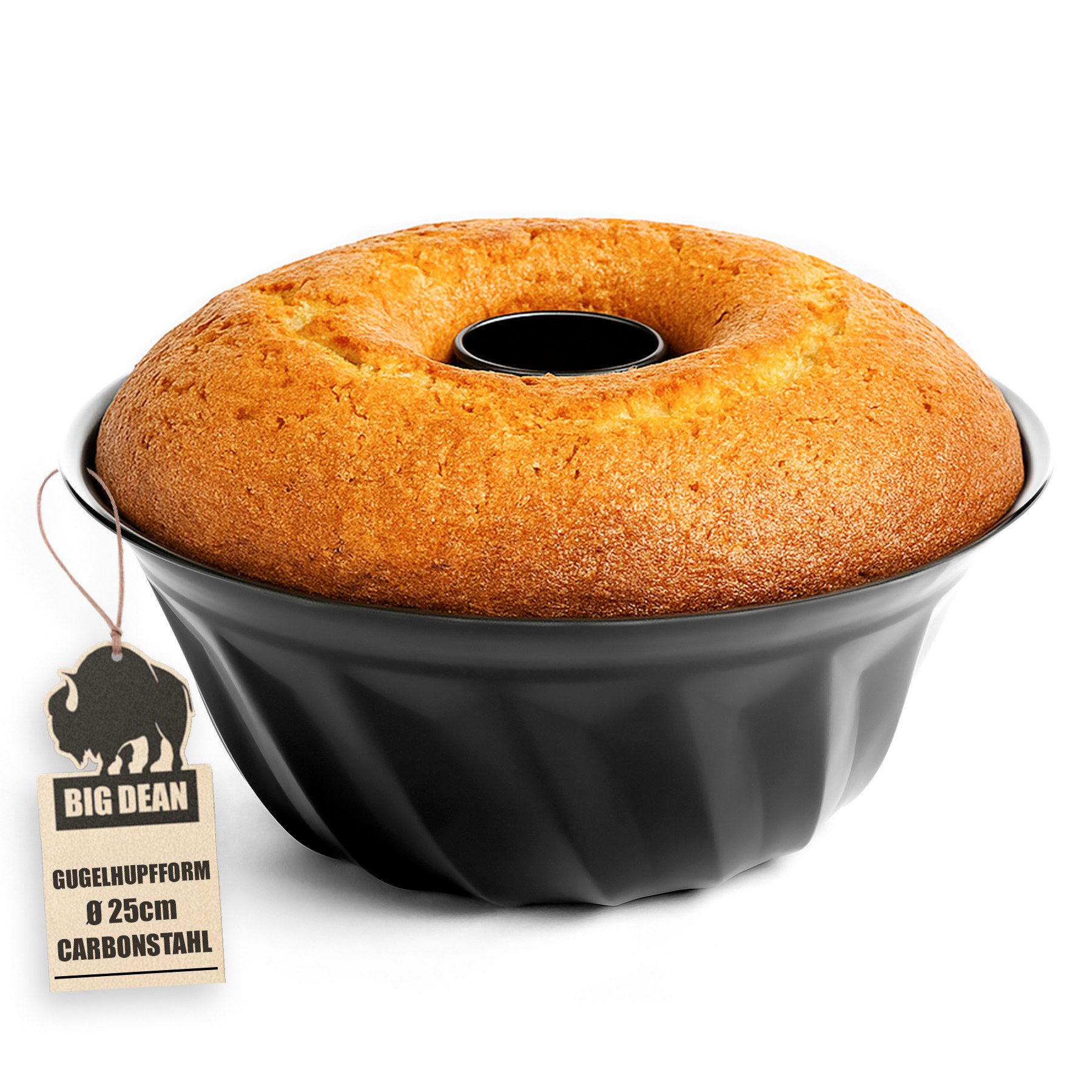 BigDean Gugelhupfform Ø25 cm antihaftbeschichtet Gugelhupf Backform Kuchenform mit perfekter, (Packung 1-tlg), Klassische Form, Langlebiger Karbonstahl, Formstabil
