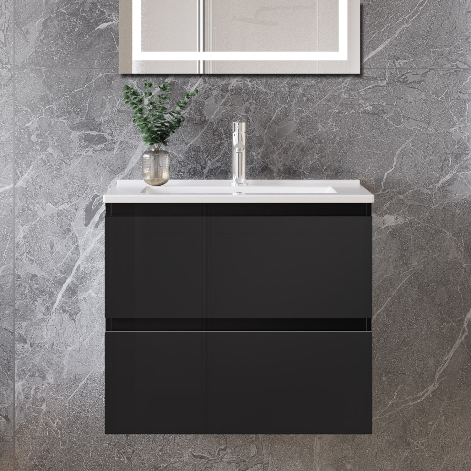 duschspa Waschtisch Waschbecken mit Unterschrank Badmöbel Set Badschrank Waschplatz, Hochglanz, 50-120cm – Bild 3 von 5