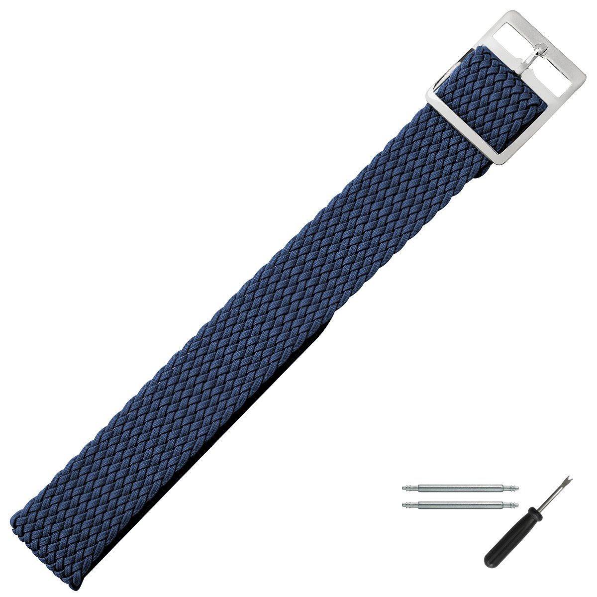 MARBURGER Uhrenarmband 20mm Textil Stoff Perlongeflecht Blau
