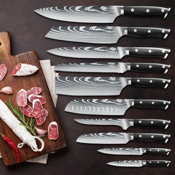 MDHAND Messer-Set (Set, 10-tlg), High Carbon Edelstahl 10-teiliges Küchenmesser mit Geschenkbox